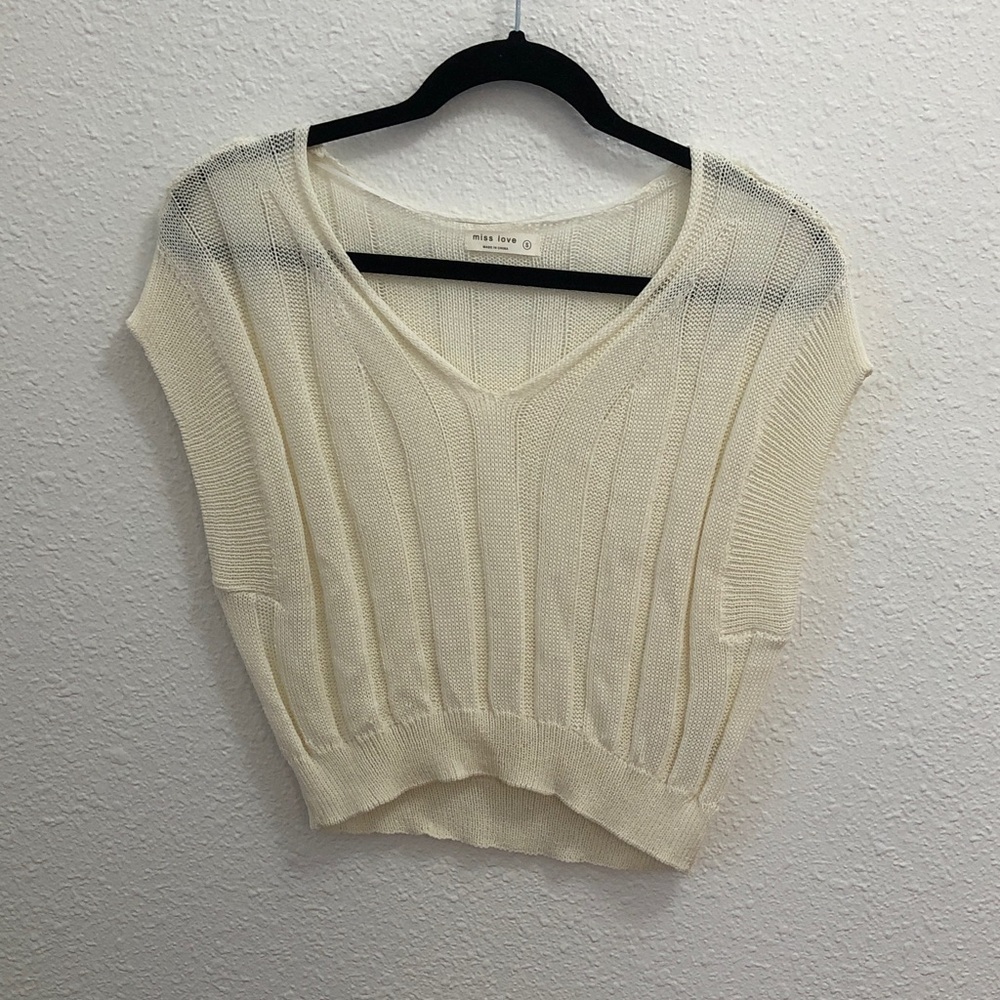 Miss Love Cream V-Neck Knit Cropped Sweater Top